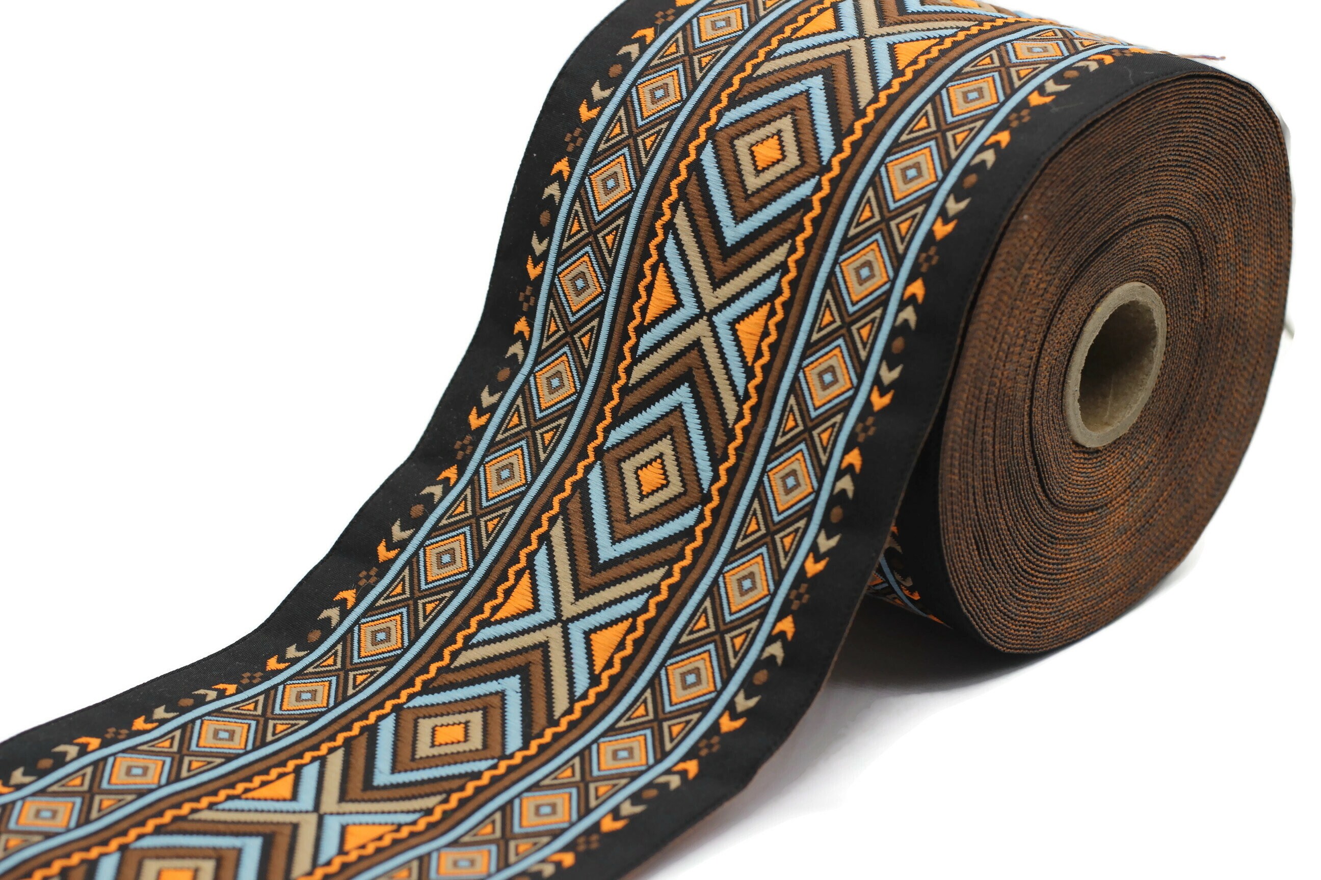 100 Mm Blue&orange African Motif Ribbon (3.93 Inches, Vintage Jacquard ...