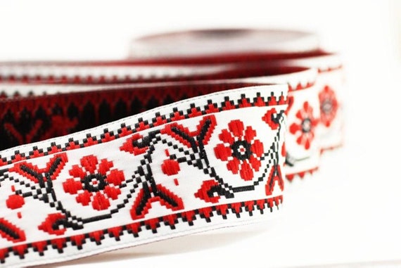 25 mm 赤白フラワーリボン (0.98 インチ)、フラワートリム、ジャ