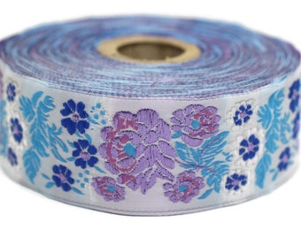 35 mm Lilac Floral Embroidered ribbon (1.37 inches), trim for sewing, Floral ribbon, Sewing trim, Jacquard trim, Jacquard ribbon, 35097