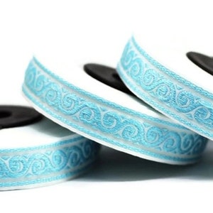 15 mm Blue snail emboried Jacquard ribbons (0.59 inches), Decorative Craft Ribbon, Sewing, ribbon trim, woven ribbons, 15104