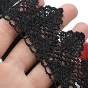 40mm 8 Meters Black Guipure Lace Trim | 1.57 Inches Wide Lace Trim with Leaves | Bridal Lace | Black Guipure Lace Trim