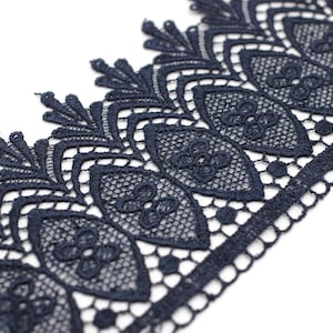 100mm 8 Mt. Dark Blue Bridal Guipure Lace Trim | 3.93 Inches Wide Lace Trim | Geometric Bridal Lace | French Guipure | Lace Fabric TRM100