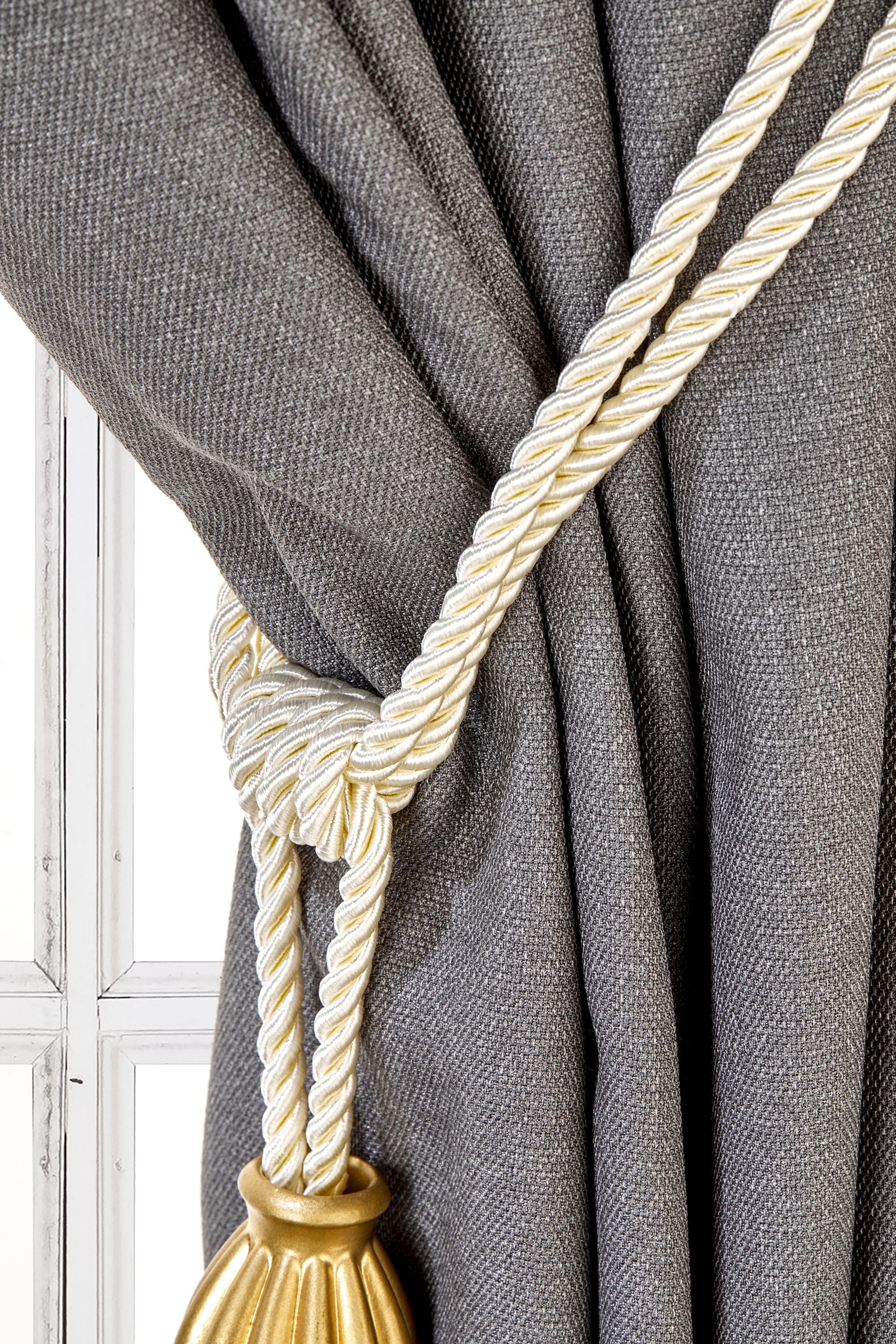Elegant Drapery Tassel Tiebacks, Cream Curtain Holdbacks, Rope Tiebacks
