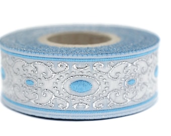 22 mm blau / weißes Jacquardband, Webband, Jacquardborte, Nähen, Jacquardborte, 22805