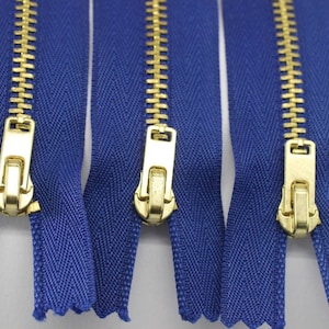 5 Pcs Blue Metal zippers with Gold brass teeth, 18-100cm (7-40inches) zipper, Jean Zipper, dress zipper, lightweight zipper, teeth zip, MTZF