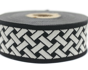 35 mm White-Black Knot 1.37 (inch) | Jacquard Trim | Embroidered Woven Ribbon | Jacquard Ribbon | Embellishment Ribbon | 35mm Wide | 35274