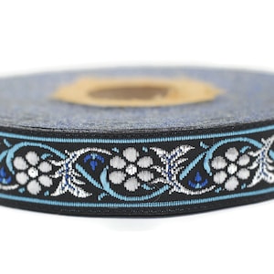 16 mm Bavarian spring time floral Blue Jacquard trim (0.62 inch), floral ribbon, Tapes, Band, Jacquard ribbons, Ruban, French Ribbon, 16904