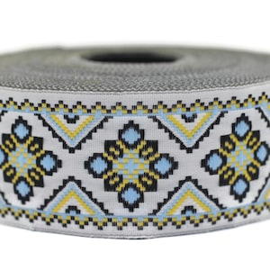 35 mm Yellow/White Geometric Jacquard ribbon (1.37 inches) ,Decorative Craft Ribbon, Sewing trim, jacquard trim, embroidered ribbon, 35943