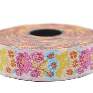 22 mm Colorful Floral Embroidered ribbon (0.86 inches), Vintage Jacquard, Floral ribbon, Sewing trim, Jacquard trim, Jacquard ribbon, 22097