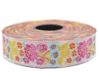 22 mm Colorful Floral Embroidered ribbon (0.86 inches), Vintage Jacquard, Floral ribbon, Sewing trim, Jacquard trim, Jacquard ribbon, 22097