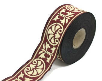 Jacquard-Band 35 Mm, 10 M, Bordeaux-Gold, Polyester, Für Nähen & Deko