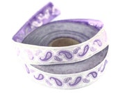 22 mm Lilac White patterned Jacquard trim 0.86 inches, drop embroidered trim, drop ribbon, woven ribbon, woven jacquard, sewing trim, 22807