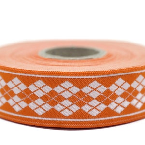 22 mm Orange Baklava Embroidered Jacquard Ribbon Trim (0.86 inches), Woven Border, Upholstery Fabric, Drapery Ribbon Trim Costume Design BKV