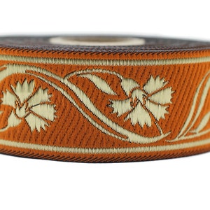 35 mm Orange Floral ribbon 1.37 (inch) | Celtic Ribbon | Embroidered Clover Ribbon | Jacquard Ribbon | 35mm Wide | 35070