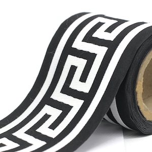 Nastri con motivo a chiave greca bianco e nero da 100 mm (3,93 pollici), passamaneria jacquard a meandro, nastro per tendaggi, nastro per tendaggi 197 V9