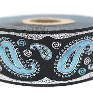 35 mm Blue/Black patterned Jacquard trims (1.37 inches) embroidered trims, drop ribbon, woven ribbon, jacquard ribbons, sewing trims, 35807