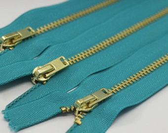 5 Pcs Saphire Blue Metal zippers with Gold brass teeth, 18-100cm (7-40inches) zipper, Jean Zipper, dress zipper, lightweight zipper, MTZF