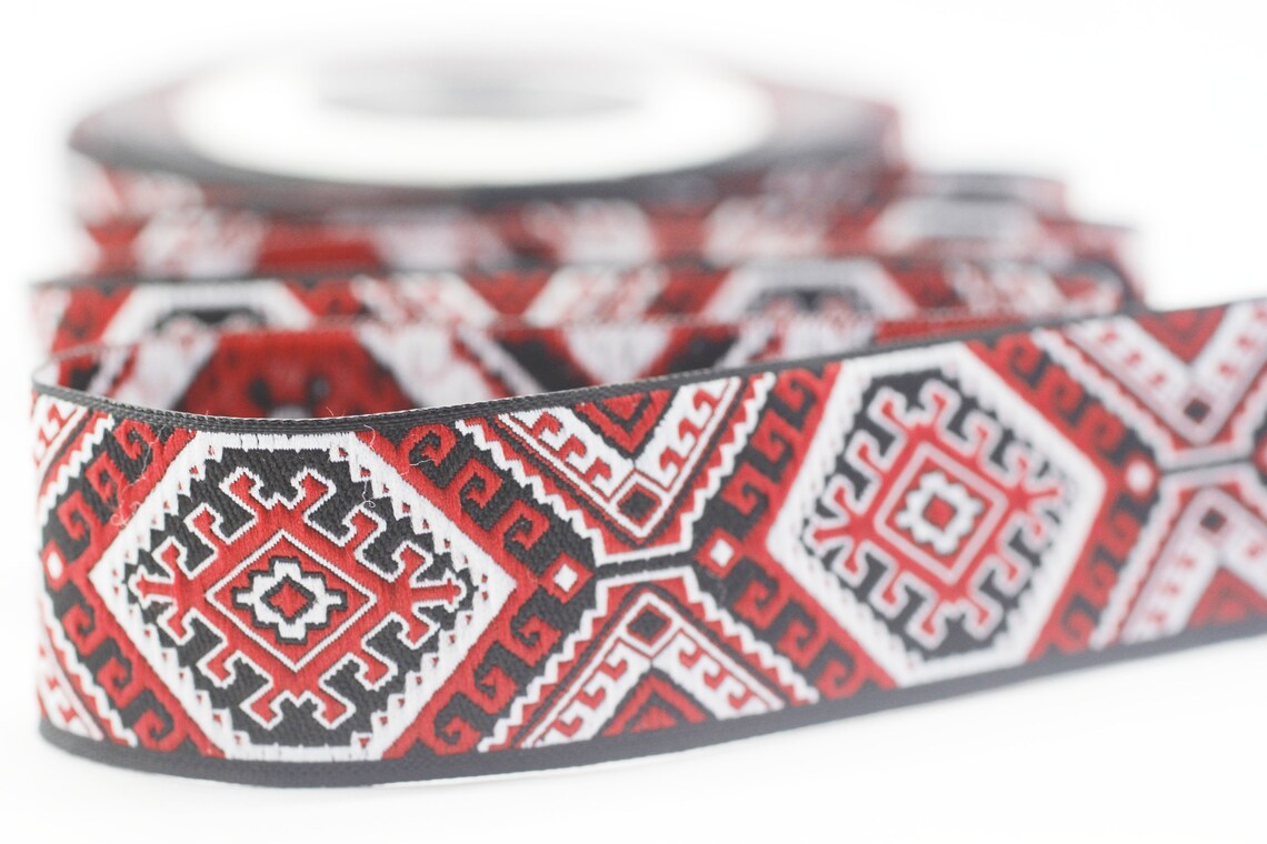 25mm Red/Black embroidered ribbon Jacquard ribbon 0.98 | Etsy