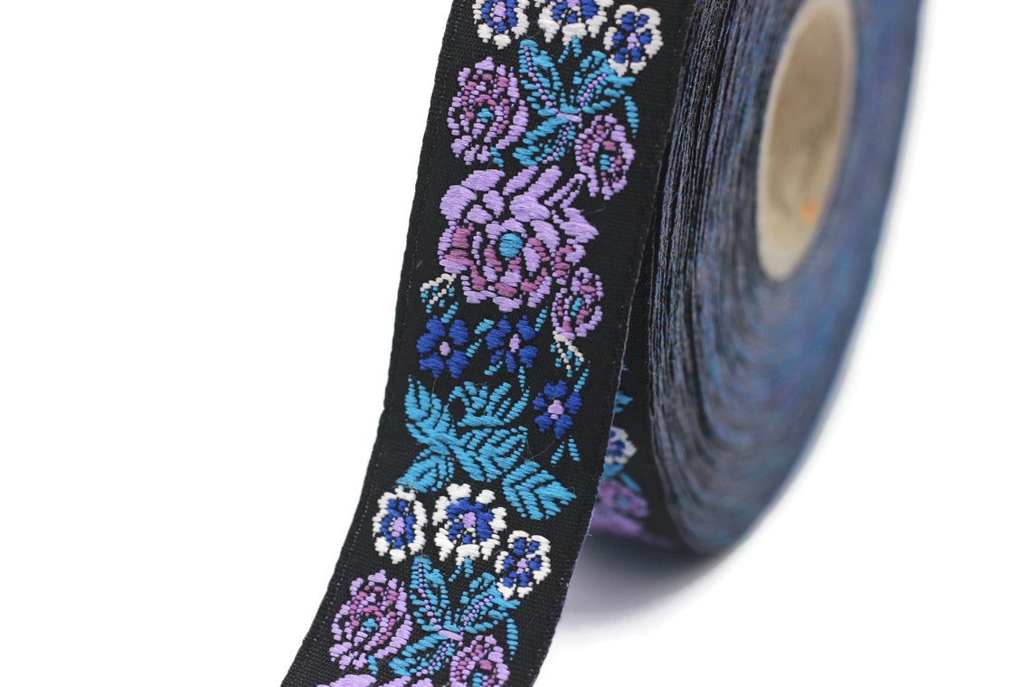 22mm Blue/black Floral Embroidered Ribbon 0.86 Inches - Etsy