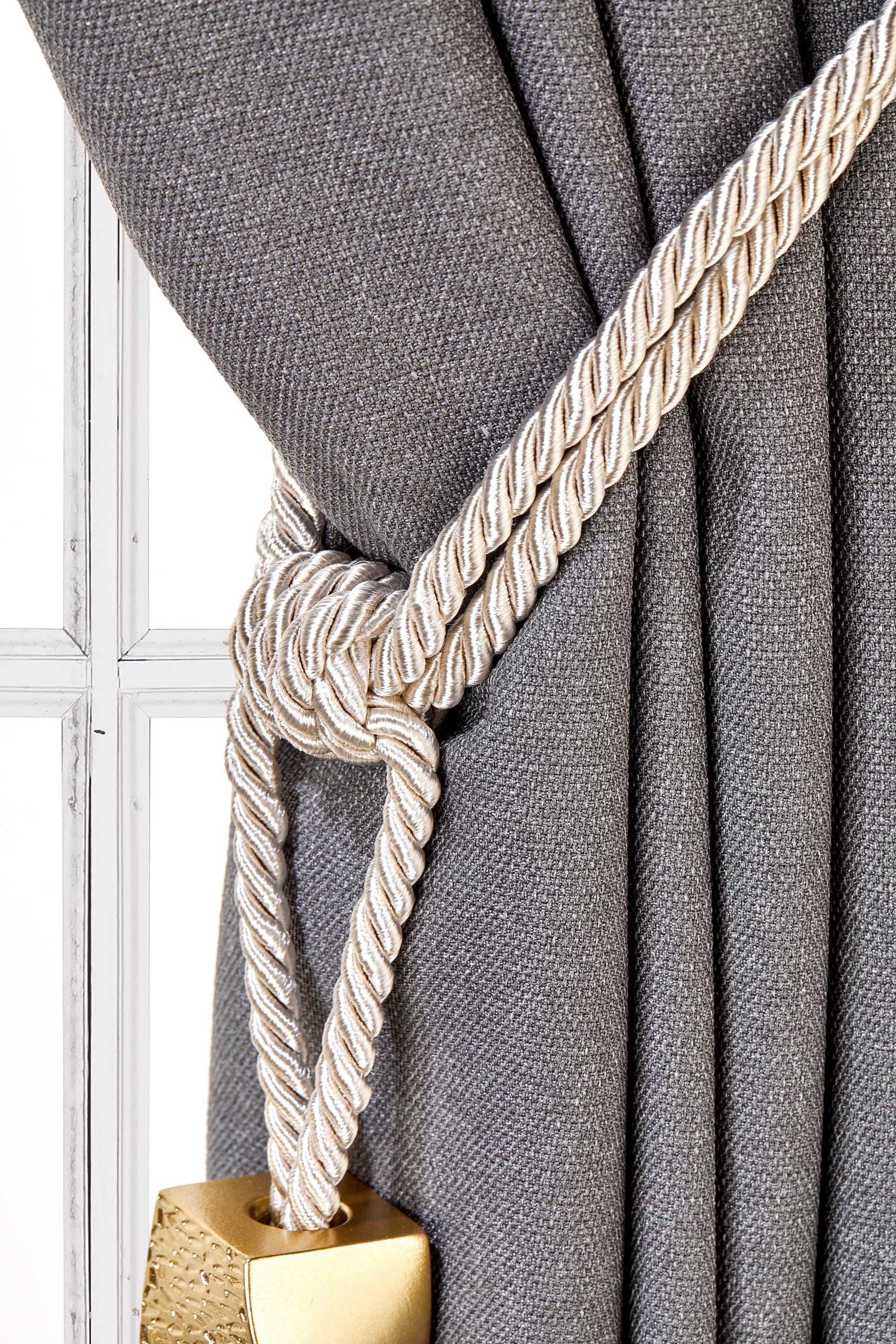 Infinity Curtain Tassel Tiebacks, Beige Drapery Holdbacks, Rope