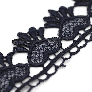 8.74 Yards Dark Blue Heart Bridal Guipure Lace Trim | 1.3 Inch Wide Lace Trim | Geometric Bridal Lace | French Guipure | Guipure Lace Fabric