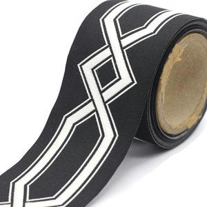 68 mm Black-White Embroidered Ribbons (2.67 inch), Jacquard Trims, Sewing Trim, drapery trim, Curtain trims, trim for drapery, 178 V9