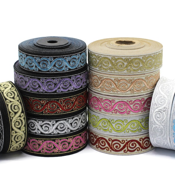 22 mm Celtic Snail Jacquard Ribbon Trim (0.86 inches), Woven Border, Upholstery Fabric, Drapery Ribbon Trim Costume Design 22221