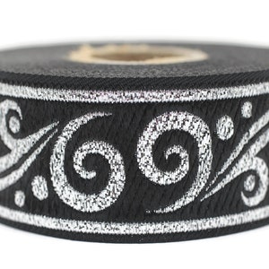 35 mm metallic Black/Silver jacquard ribbons 1.37 inch - Renaissance  embroidered trim -  woven trim by the yards, jacquard trim 35078