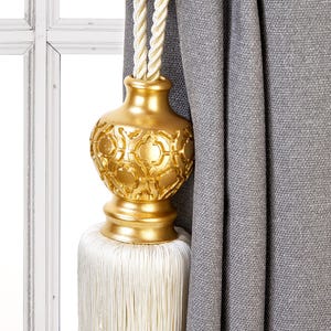Abundance Drapery Tassel Tiebacks, Cream&Gold curtain Holdbacks, Rope Tiebacks, Curtain hardware, Tassel Length 13&quot; , Spread 37&quot; (94cm)
