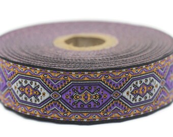 25 mm Purple Woven Jacquard ribbons (0.98 inches jacquard trim, Decorative Craft Ribbon, Sewing trim, woven trim, embroidered ribbon, 25588