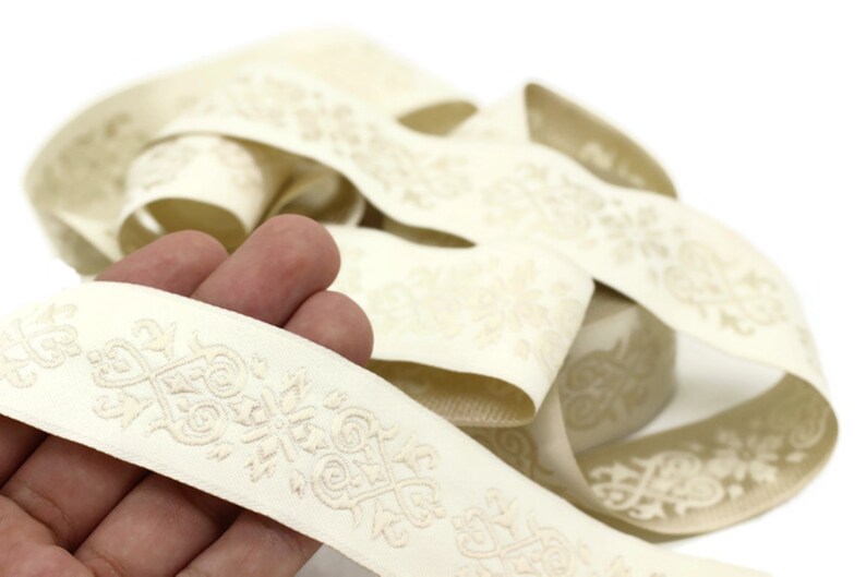 20271 inch 20mm Beige Victorian Jade Jacquard Ribbon 0.78 | Embroidered Bordure Fabric Tapestry for Embellishment Craft Home Decor