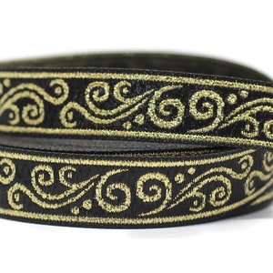 16 mm metallic Black/Gold jacquard ribbons 0.62 inches, Renaissance  embroidered trim,  woven trim, Jacquard trim, metallic ribbon, 16078