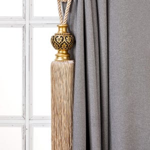 Exuberance Curtain Tassel Tiebacks, Light Brown curtain Holdbacks, Rope Tiebacks, Drapery hardware, Tassel Length 12.6&quot; , Spread 37&quot; (96cm)