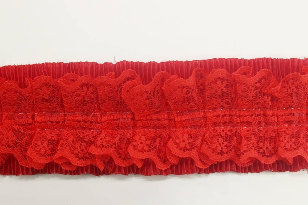 Red Ruffle Lace 52 Mm Red Pleated Ruffle With Layer , Pleated Ruffle Lace, Lettuce Edge ...