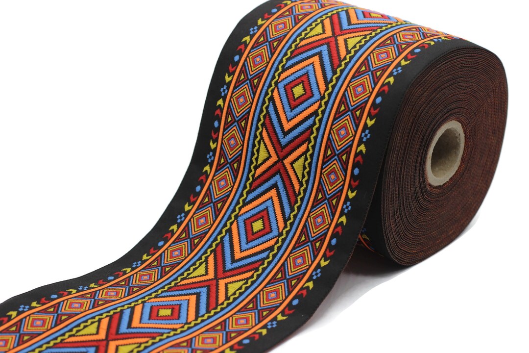 100 Mm Colorfull African Motif Ribbon (3.93 Inches), Vintage Jacquard ...