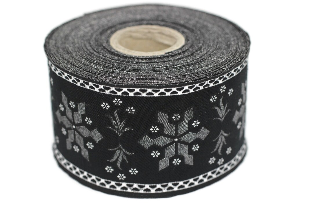 50 Mm Black/silver Snowflake Ribbon Jacquard Trims 1.96 Etsy