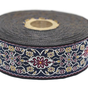 35 mm blue&red jacquard ribbon (1.37 inches), jacquard trim, otantic ribbon,  jacquard ribbons, fabric ribbon, vintage trim, 35939