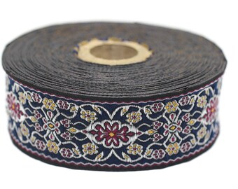 35 mm blue&red jacquard ribbon (1.37 inches), jacquard trim, otantic ribbon,  jacquard ribbons, fabric ribbon, vintage trim, 35939