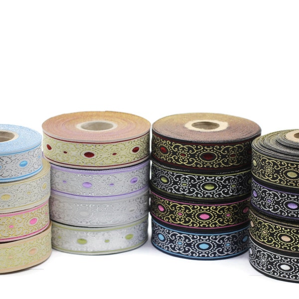 22 mm authentic Jacquard ribbon (0.86 inches), woven ribbon, authentic ribbon, Sewing, Scroll Jacquard trim, 22805