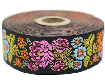 35 mm colorful Floral Embroidered ribbon (1.37 inches), Sewing trim, Floral ribbon, Sewing trim, Jacquard trim, Jacquard ribbon, 35097