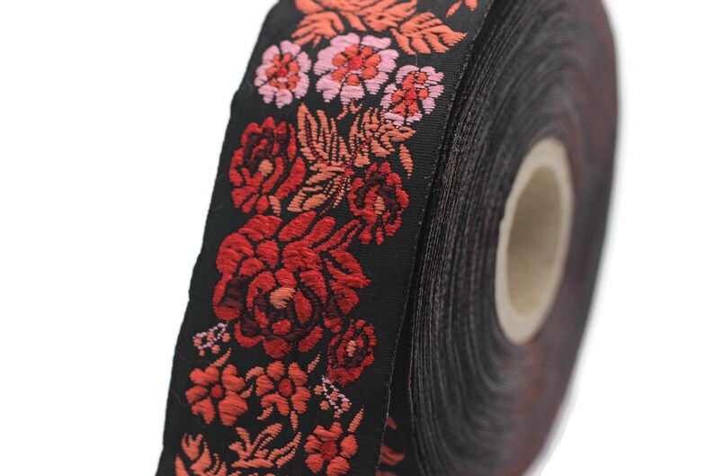 35 Mm Red/black Floral Embroidered Ribbon 1.37 Inches - Etsy