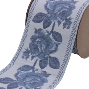 3.93" Embroidery Curtain Trim, Blue Rose Jacquard Ribbon for Curtains, Drapery Banding, Drapery Trim Tape, Woven Border 211 V2
