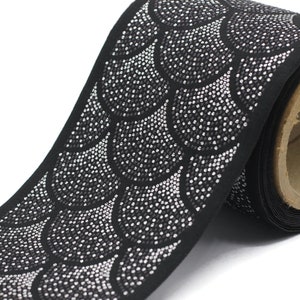 Rubans brodés noir argenté, 100 mm (3,93 pouces), finitions jacquard, finitions pour couture, finitions pour tenture, rubans jacquard, finitions pour tenture, 200 V6