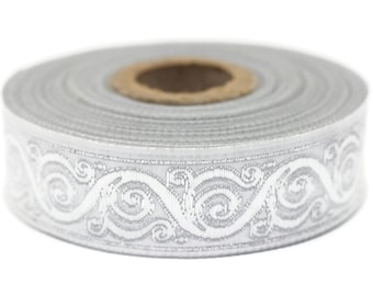 22 mm Silver&Grey Celtic Snail Jacquard Ribbon Trim (0.86 inches),Woven Border, Upholstery Fabric, Drapery Ribbon Trim Costume Design 22221