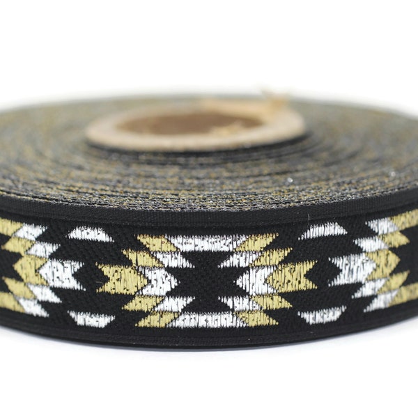 18 mm Silver&Golden Jacquard ribbon (0.70 inches),  european ribbon,  dog colar ribbons,  Sewing, Jacquard trim, Ribbon, 18118