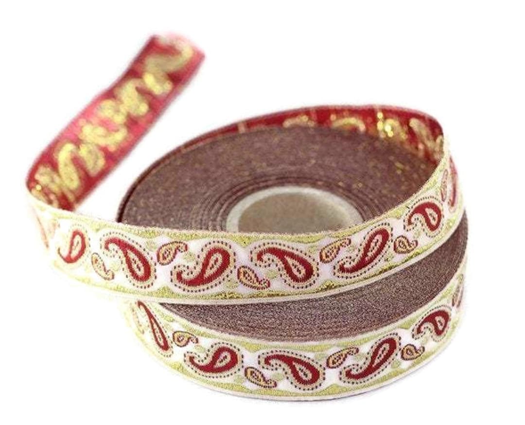 16 Mm Red Patterned Jacquard Trim 0.62 Inches, Drop Embroidered Trim, Drop Ribbon, Woven Ribbon