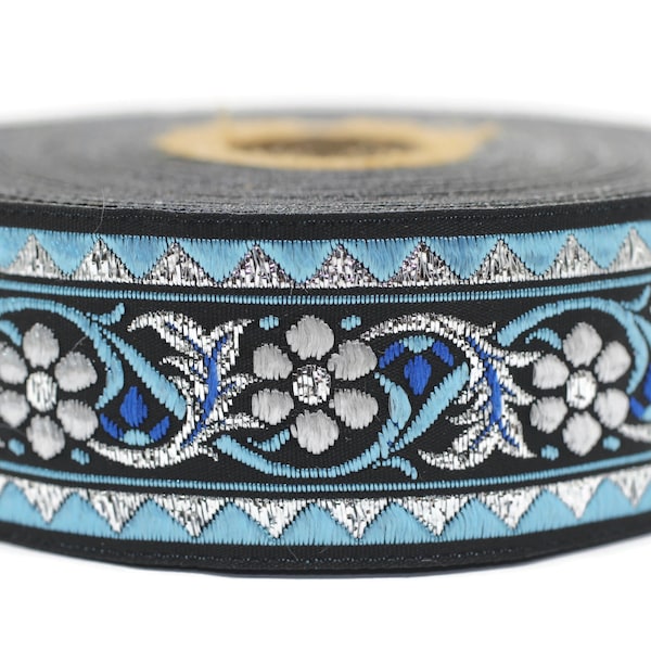 35 mm Bavarian spring time floral Blue Jacquard trim (1.37 inches), floral ribbon, Tapes, Band, Jacquard ribbon, Ruban, Ribbons, 35904