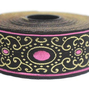 35 mm pink authentic Jacquard ribbon (1.37 inches), woven ribbon, authentic ribbon, Sewing, Scroll Jacquard trim, dog collar supply, 35805