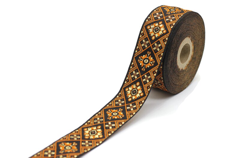 35 Mm Orange Geometric Ribbon, (1.37 Inch, Geometric Trim, Jacquard ...