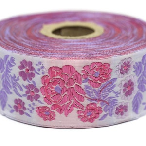 35 mm Pink Floral Embroidered ribbon (1.37 inches), Sewing trim, Floral ribbon, Woven Trims, Jacquard trim, Jacquard ribbon, 35097